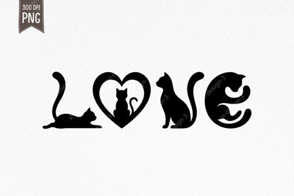 Adorable Black Cat Shapes Forming LOVE Graphic