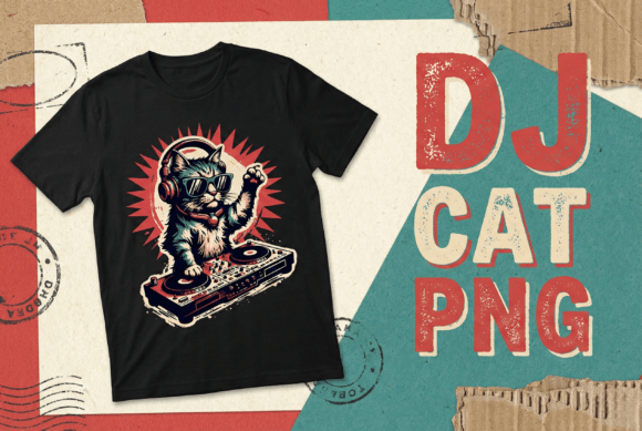 DJ Cat Graphic T-Shirt Design: Merging Music and Feline Cool