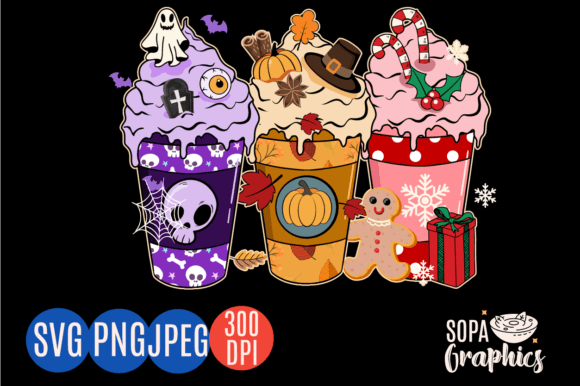 Hallothanksmas Coffee Latte Graphic: Festive Design for Year-Round Impact
