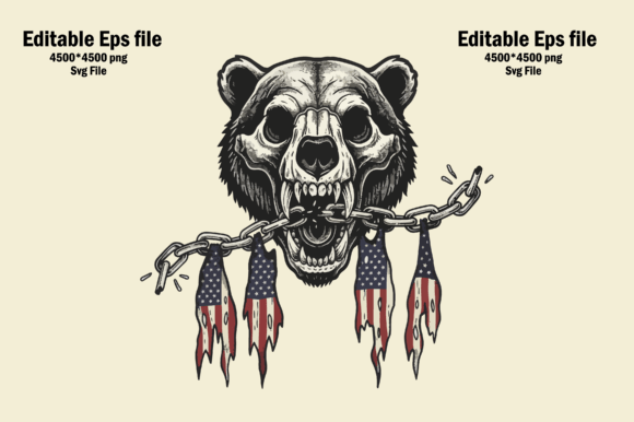 Unleashing the Spirit of the Wild: The Bear Skull with Flags and Chain Graphic